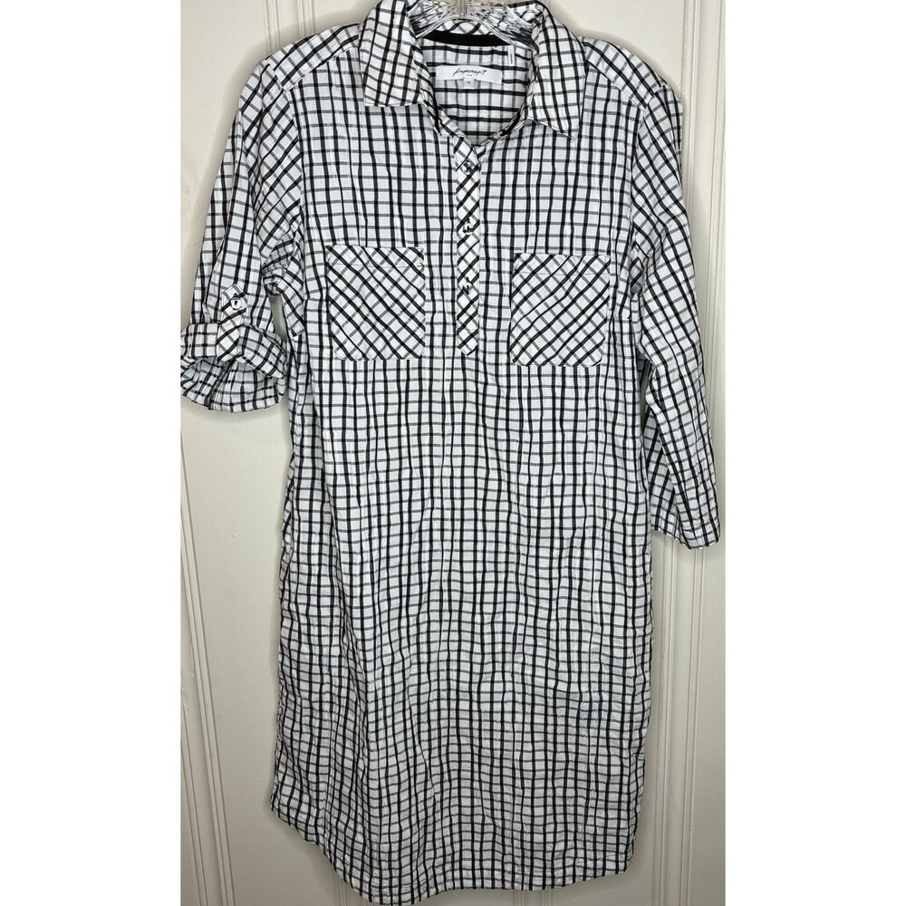 Foxcroft shirt dress Sz 10 black white casual chic preppy cottagecore minimalist